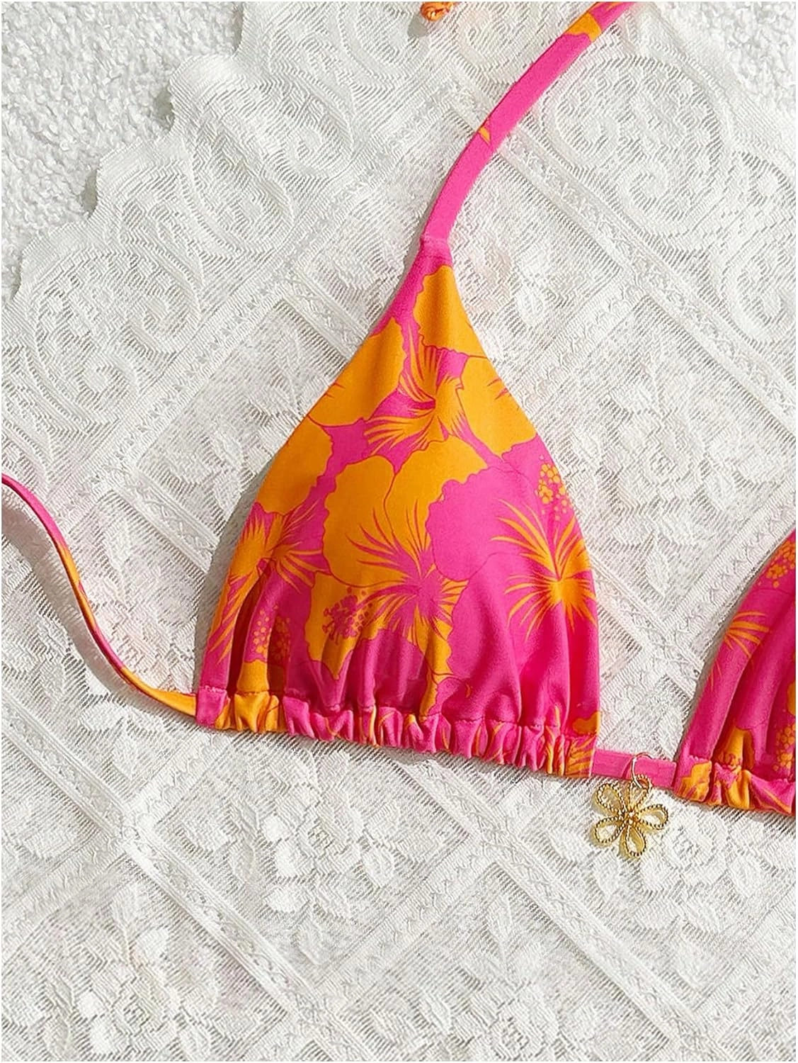 Milumia Floral Halter String Triangle Bikini Top for Women Bathing Suit Swim Top