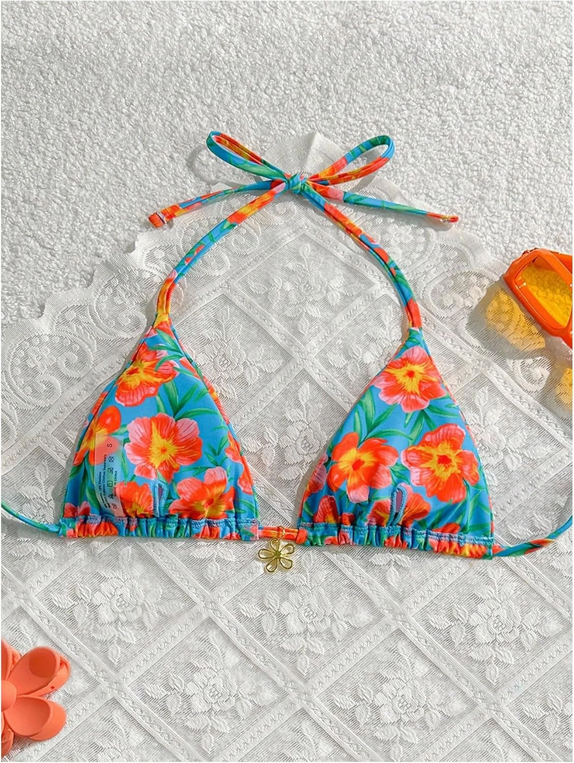 Milumia Floral Halter String Triangle Bikini Top for Women Bathing Suit Swim Top