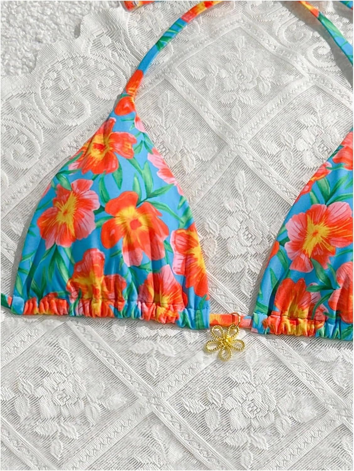 Milumia Floral Halter String Triangle Bikini Top for Women Bathing Suit Swim Top
