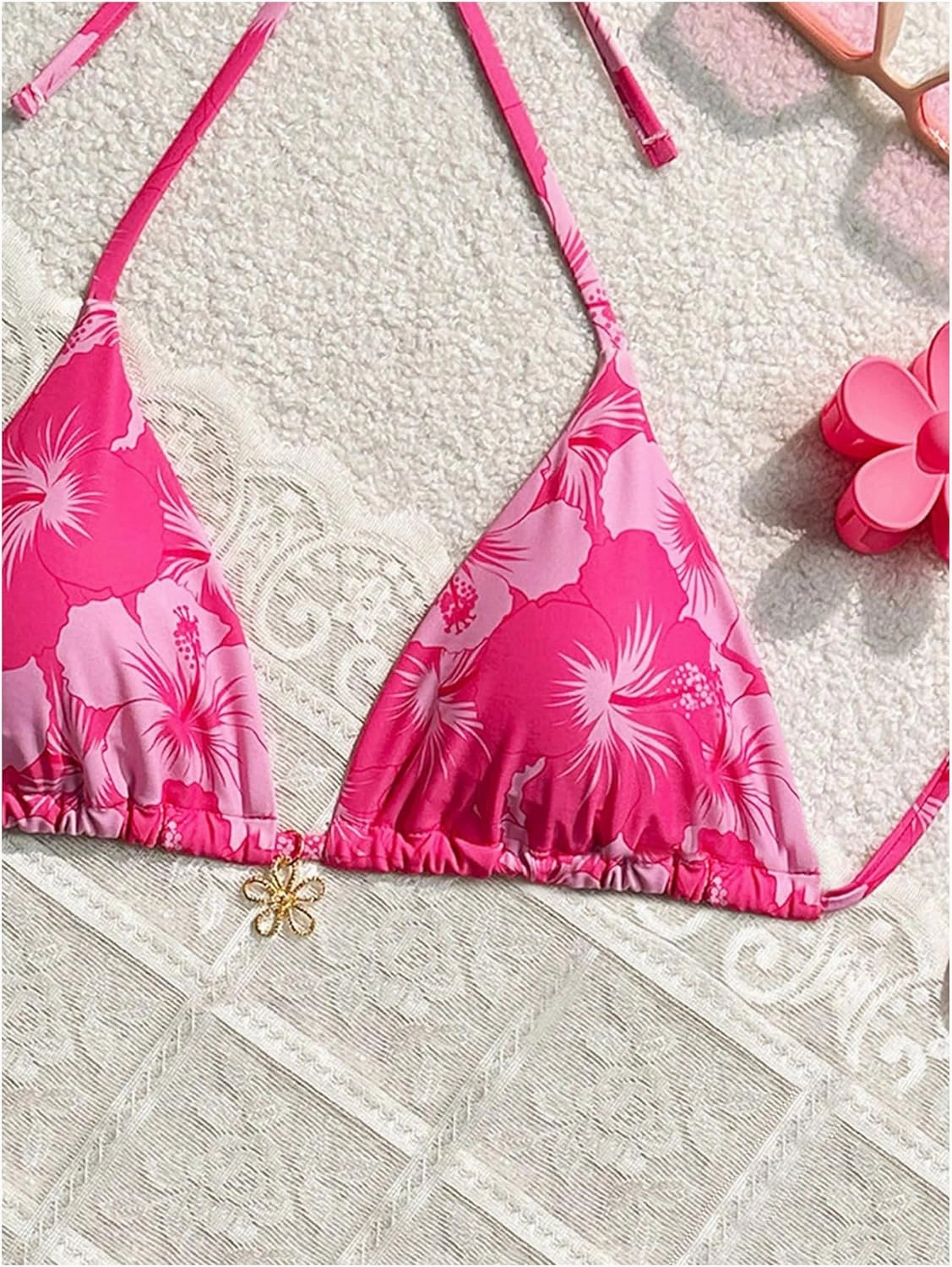 Milumia Floral Halter String Triangle Bikini Top for Women Bathing Suit Swim Top