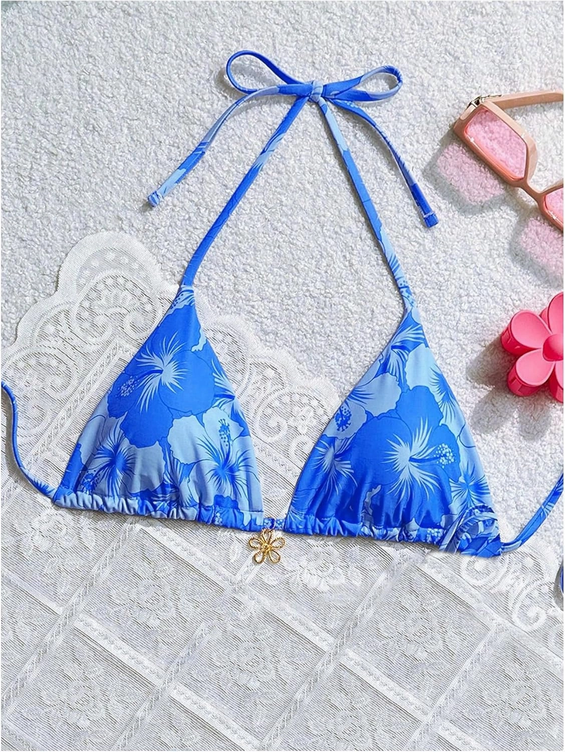 Milumia Floral Halter String Triangle Bikini Top for Women Bathing Suit Swim Top