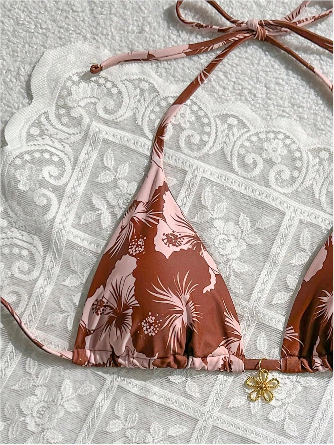 Milumia Floral Halter String Triangle Bikini Top for Women Bathing Suit Swim Top
