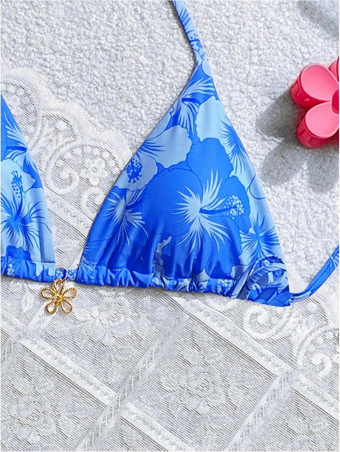 Milumia Floral Halter String Triangle Bikini Top for Women Bathing Suit Swim Top
