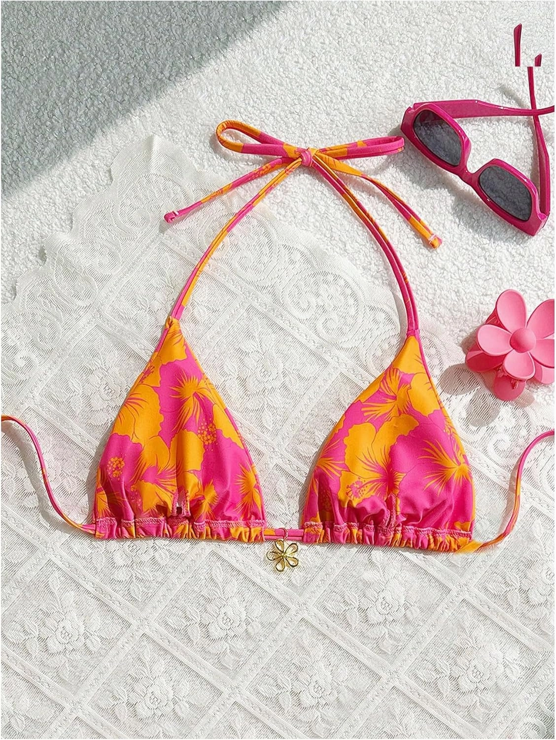 Milumia Floral Halter String Triangle Bikini Top for Women Bathing Suit Swim Top