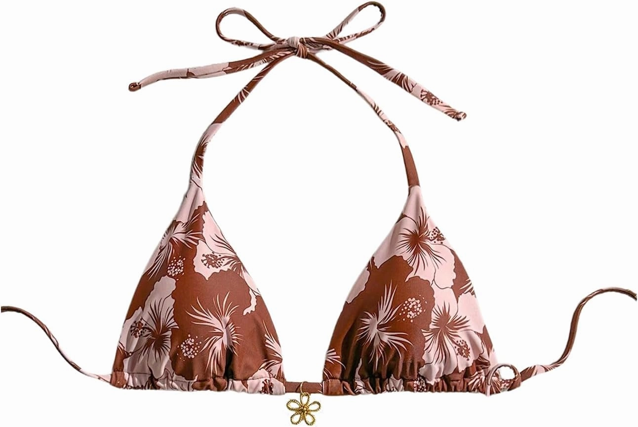 Milumia Floral Halter String Triangle Bikini Top for Women Bathing Suit Swim Top