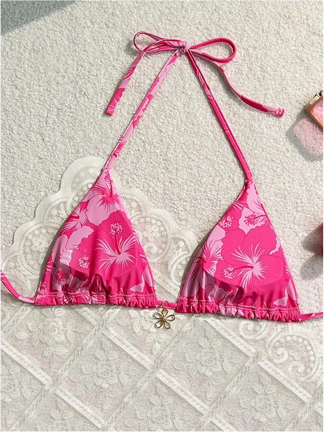 Milumia Floral Halter String Triangle Bikini Top for Women Bathing Suit Swim Top