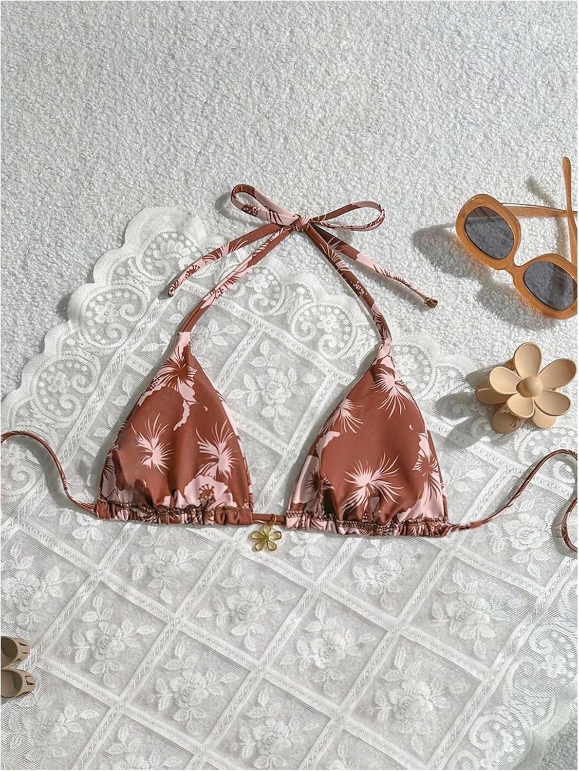 Milumia Floral Halter String Triangle Bikini Top for Women Bathing Suit Swim Top