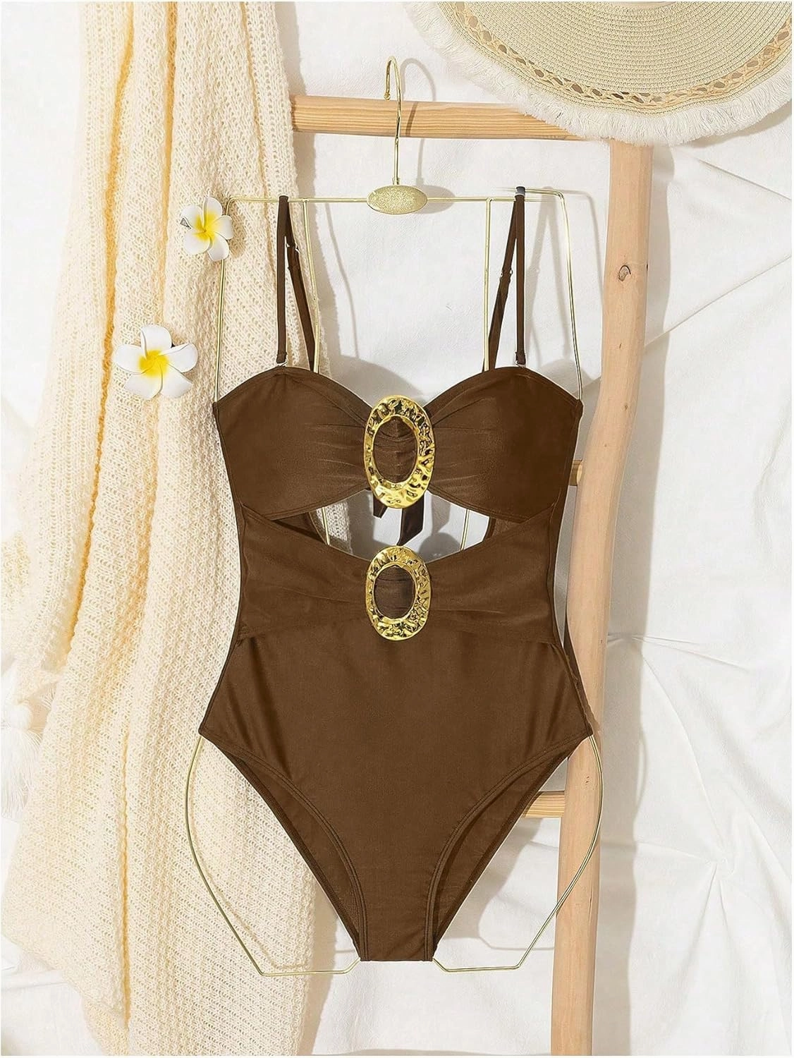 Milumia Women's Metal Ring One Piece Swimsuit Cut Out Strapless Bandeau Bathing Suits