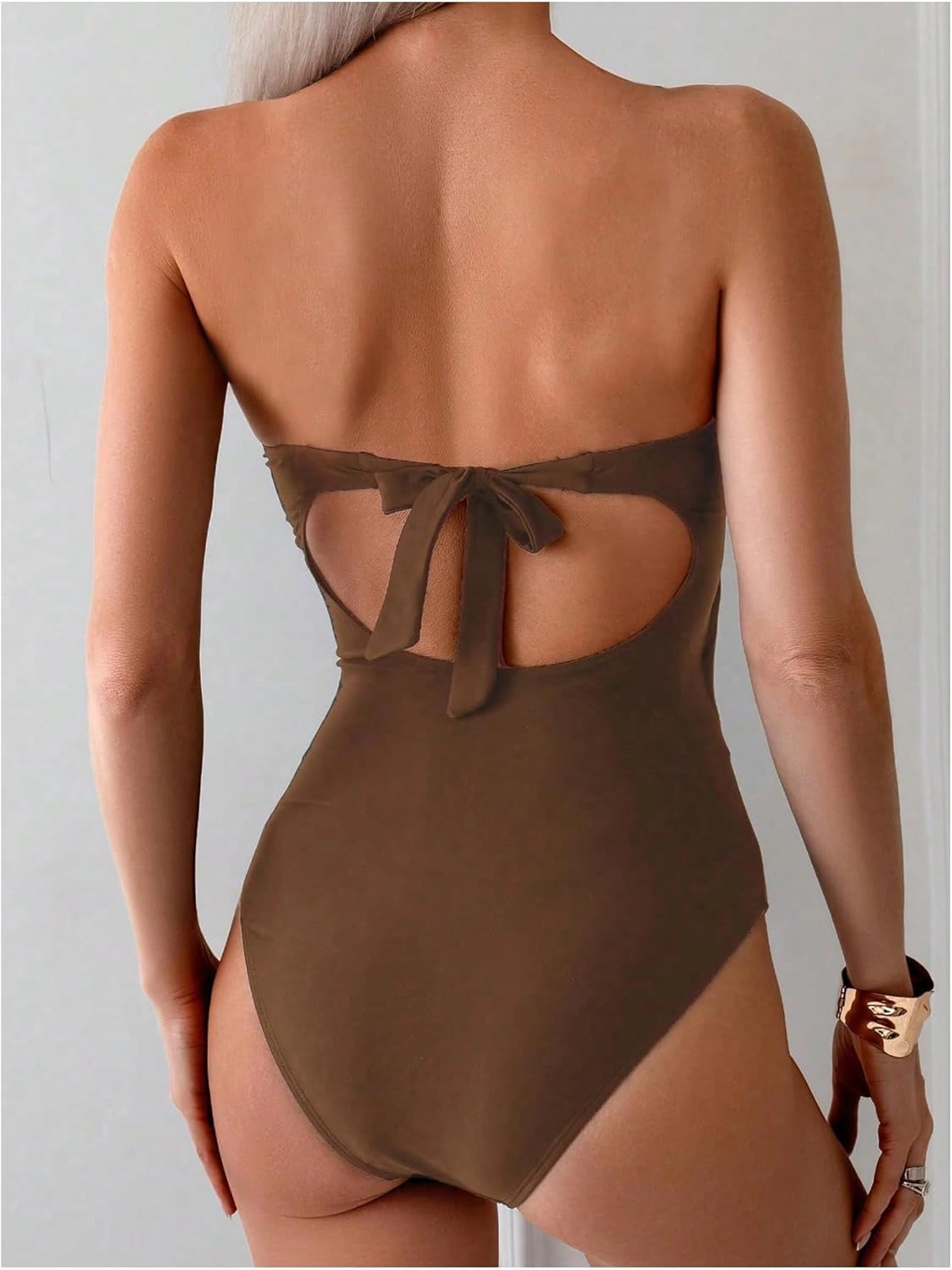 Milumia Women's Metal Ring One Piece Swimsuit Cut Out Strapless Bandeau Bathing Suits