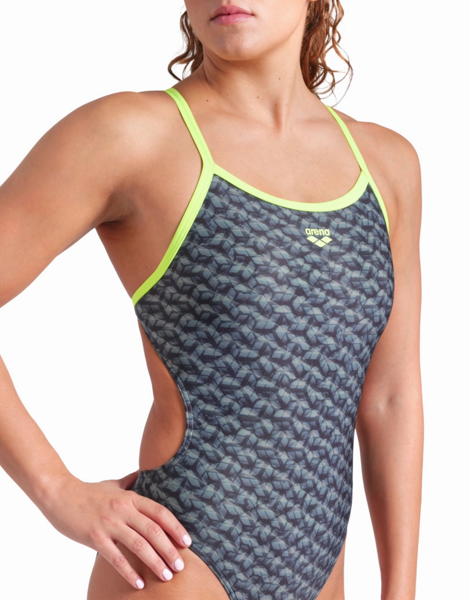 Monogram Challenge Back Swimsuit - Black/Lime