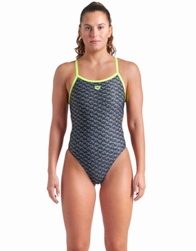 Monogram Challenge Back Swimsuit - Black/Lime