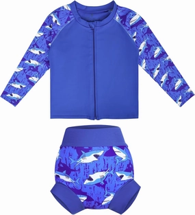 MooMoo Baby Rash Guard Swimsuit Set Reusable Swim Diapers Long Sleeve UPF 50  Swim Shirt for Swim Lesson and Pool