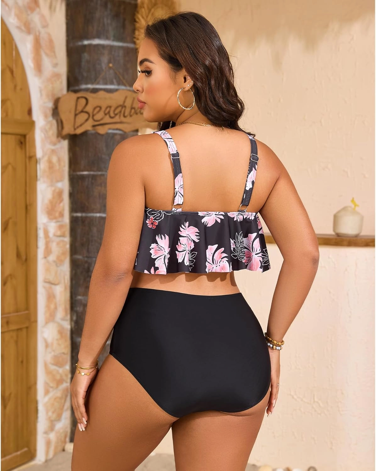 Mooncore Womens Plus Size Swimsuit High Waisted Tankini Bathing Suits Two Piece Flounce Bikini Swimsuit