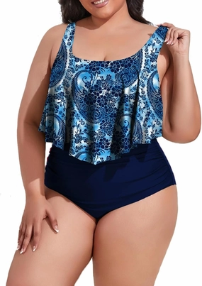 Mooncore Womens Plus Size Swimsuit High Waisted Tankini Bathing Suits Two Piece Flounce Bikini Swimsuit