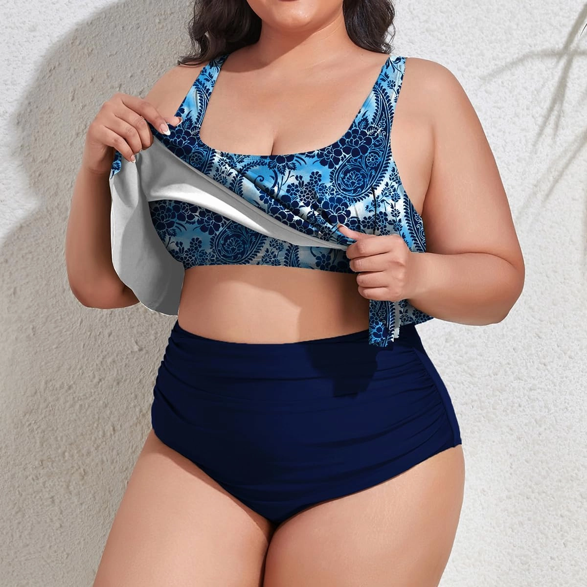 Mooncore Womens Plus Size Swimsuit High Waisted Tankini Bathing Suits Two Piece Flounce Bikini Swimsuit