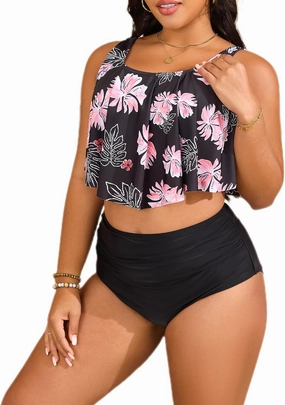 Mooncore Womens Plus Size Swimsuit High Waisted Tankini Bathing Suits Two Piece Flounce Bikini Swimsuit