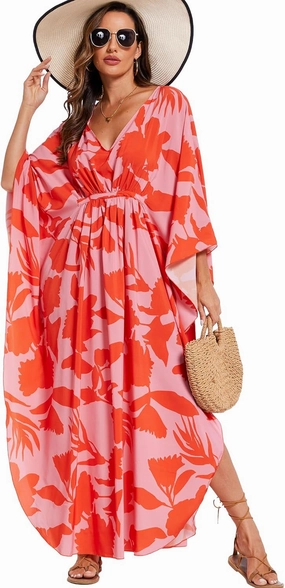 Moss Rose Kaftan Dresses for Women V Neck Summer Swimsuit Cover up Caftan Plus Size Maxi Beach Dresses