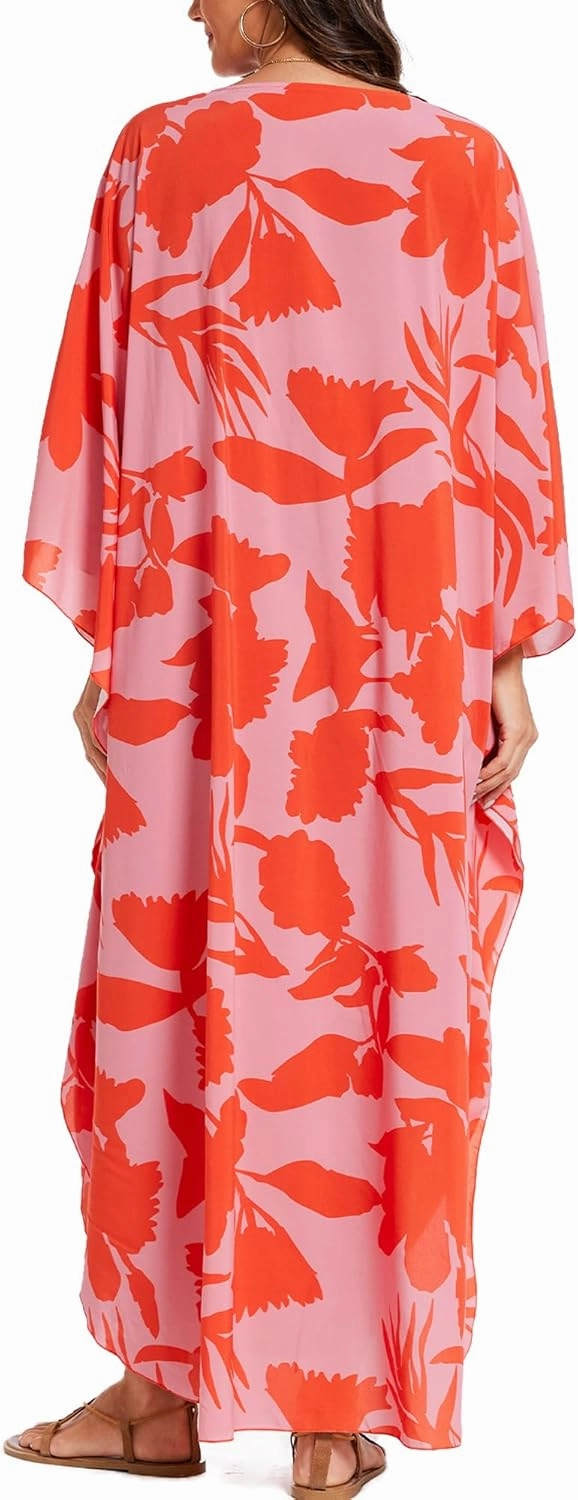 Moss Rose Kaftan Dresses for Women V Neck Summer Swimsuit Cover up Caftan Plus Size Maxi Beach Dresses