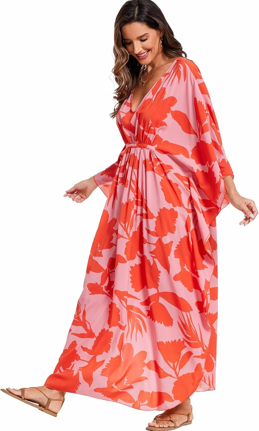 Moss Rose Kaftan Dresses for Women V Neck Summer Swimsuit Cover up Caftan Plus Size Maxi Beach Dresses