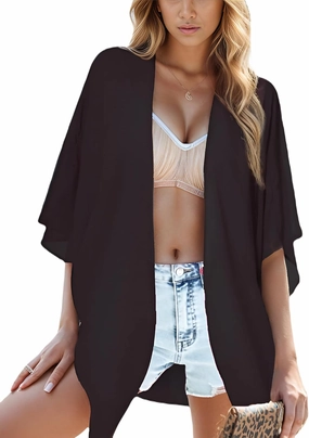 Moss Rose Women's Beach Kimono Coverup Sheer Chiffon Cover Ups, Casual Loose Open Front Cardigan Tops