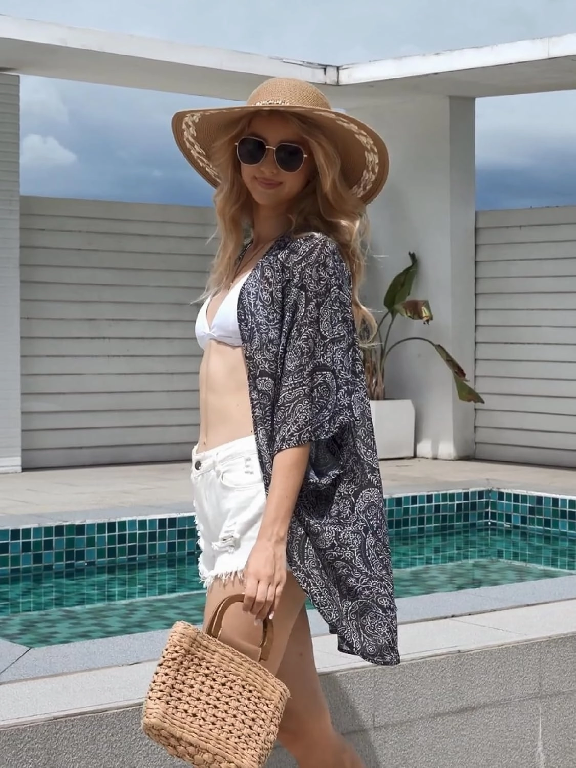 Moss Rose Women's Beach Kimono Coverup Sheer Chiffon Cover Ups, Casual Loose Open Front Cardigan Tops