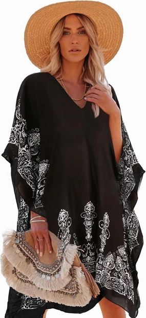 Moss Rose Women's Swimsuit Cover up Beach Kaftan for Bathing Suit with Floral Pattern