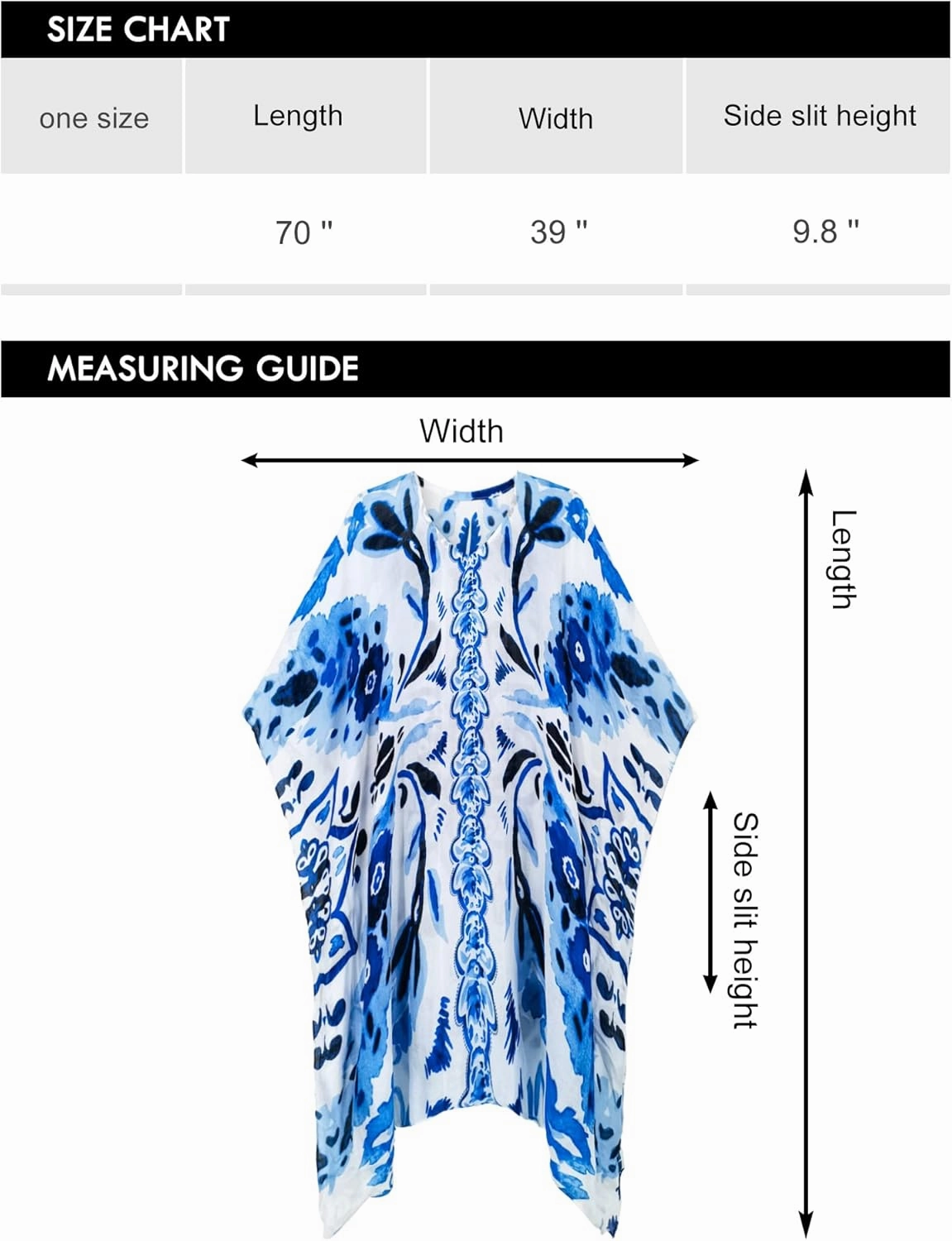 Moss Rose Women's Swimsuit Cover up Beach Kaftan for Bathing Suit with Floral Pattern