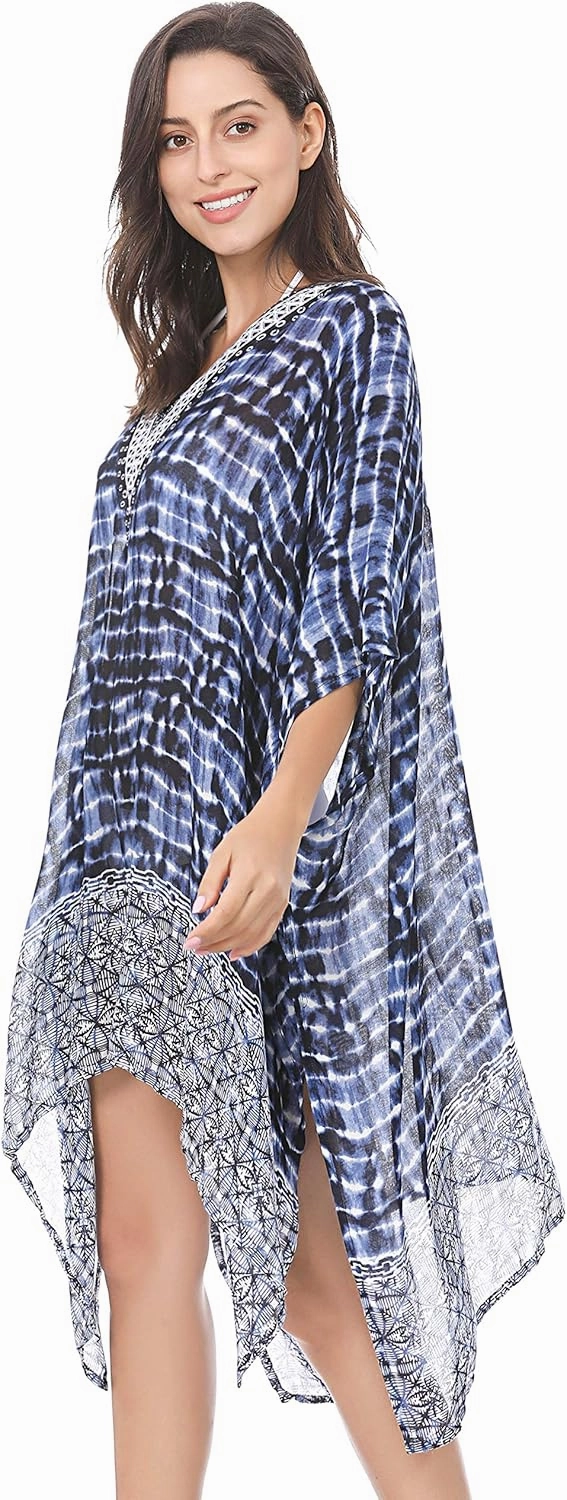 Moss Rose Women's Swimsuit Cover up Beach Kaftan for Bathing Suit with Floral Pattern