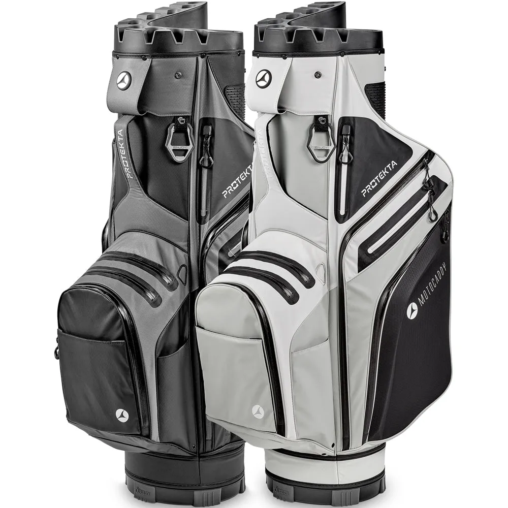 Motocaddy Protekta Cart Bag - White/Grey, Golf club cleaning brush, Golf ball beer cooler