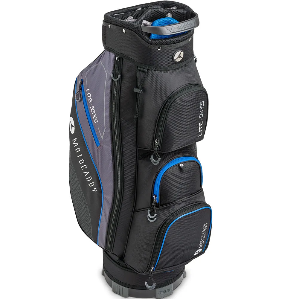 Motocaddy 2024 Lite Series Cart Bag - Black/Blue, Golf rangefinder, Indoor golf putting green, Waterproof golf jacket