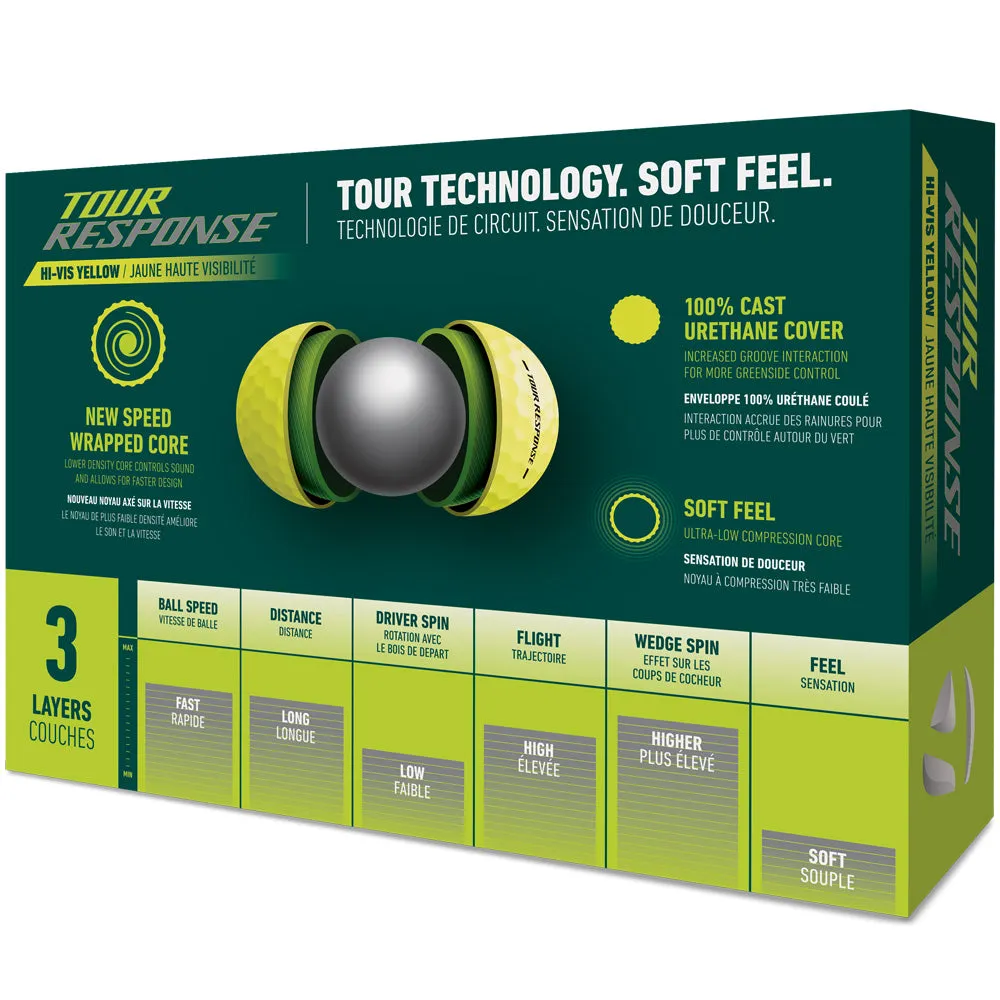 TaylorMade Tour Response Balls - 4 for 3 - Yellow, Fingerless golf gloves, Golf scorecard holder, Steel shaft golf irons