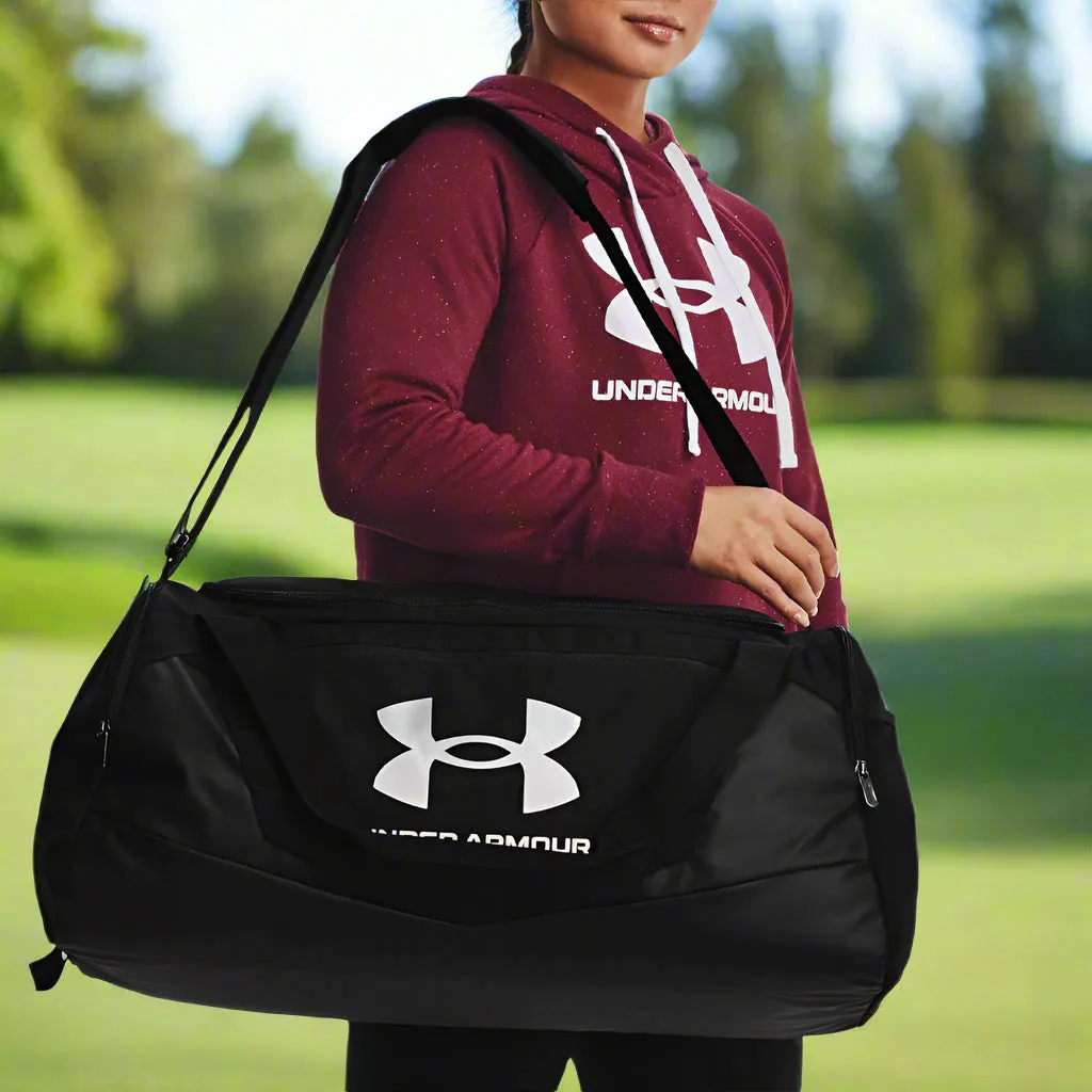 Under Armour Undeniable 5.0 Medium Duffle Bag - Black/Black/Metallic Silver, Leather golf gloves