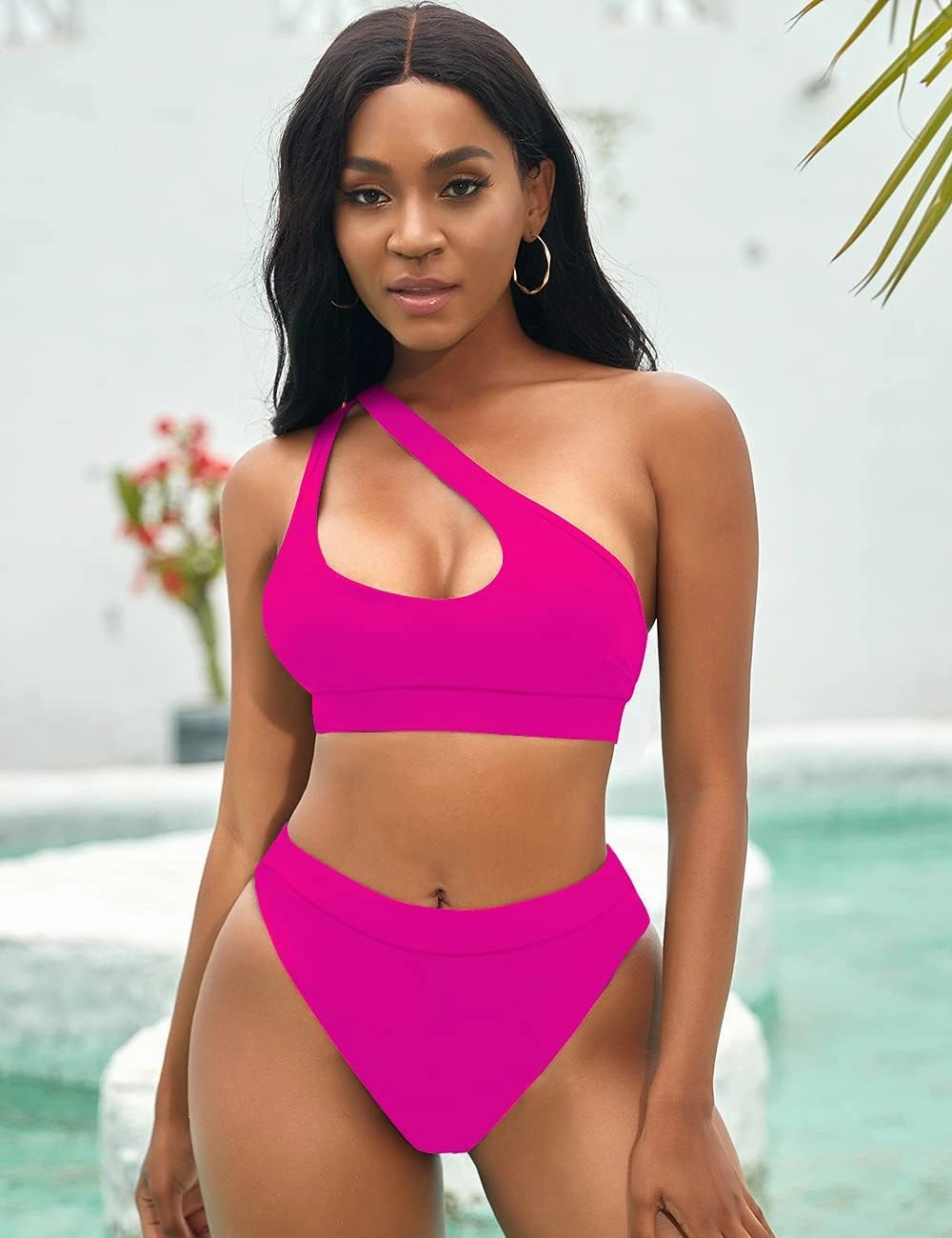 NAFLEAP One Shoulder Cutout Bikini Set for Women High Waisted Bottom Swimsuit Two Piece Bathing Suit