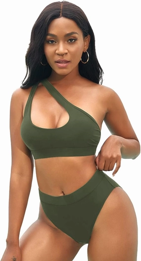 NAFLEAP One Shoulder Cutout Bikini Set for Women High Waisted Bottom Swimsuit Two Piece Bathing Suit