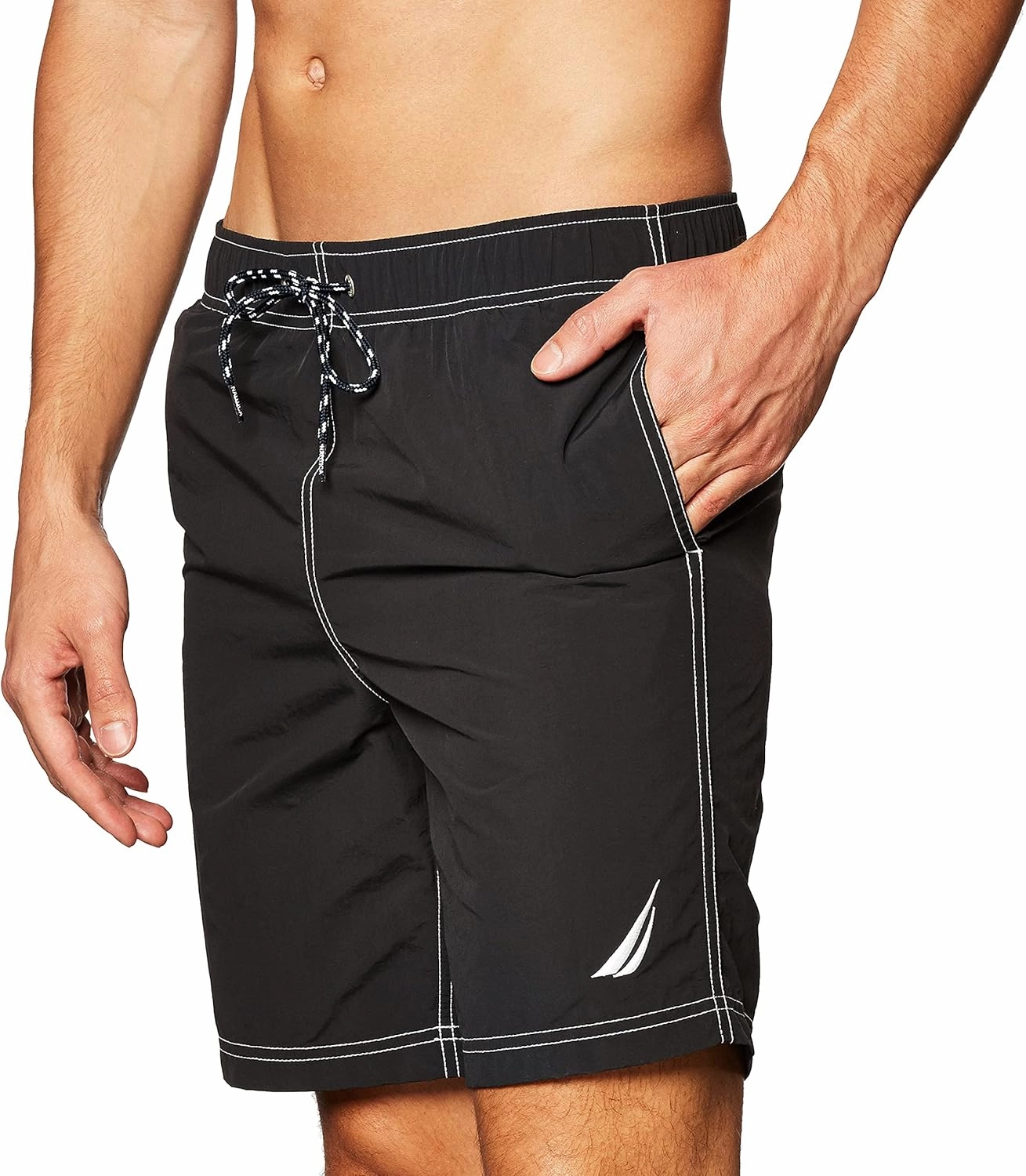 Nautica Men's Solid Quick Dry Classic Logo Swim Trunk