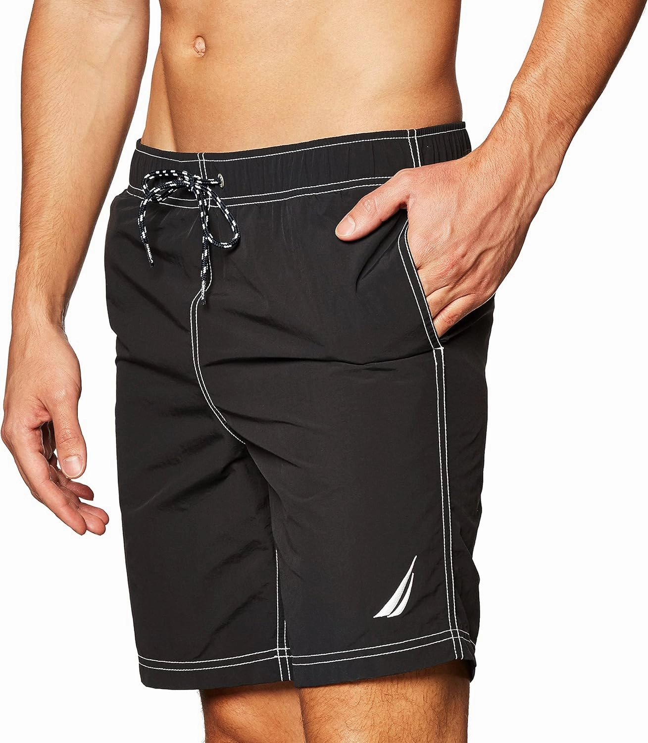 Nautica Men's Solid Quick Dry Classic Logo Swim Trunk