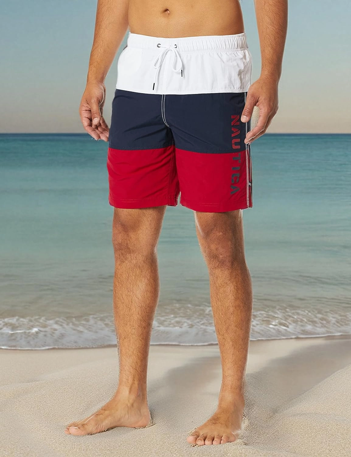 Nautica Men's Standard Quick Dry Classic Logo Tri-Block Series Swim Trunk