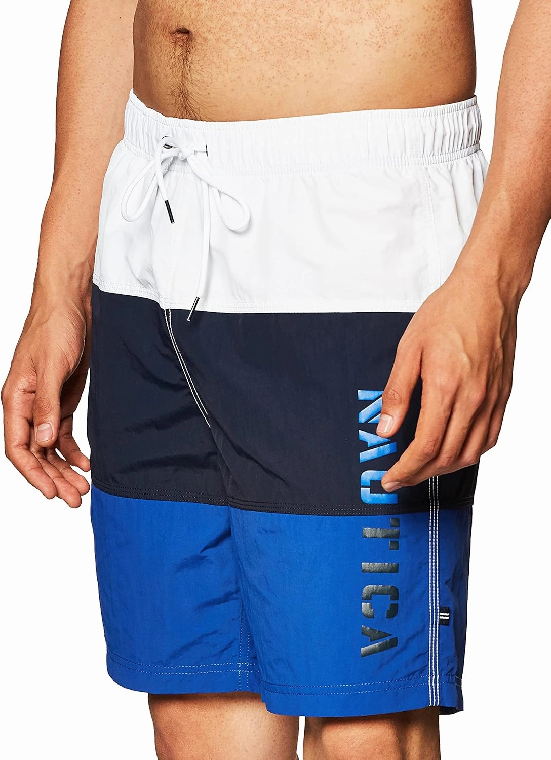 Nautica Men's Standard Quick Dry Classic Logo Tri-Block Series Swim Trunk