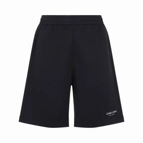 Navy Blue Polyamide Bermuda Shorts With Concealed Drawstring