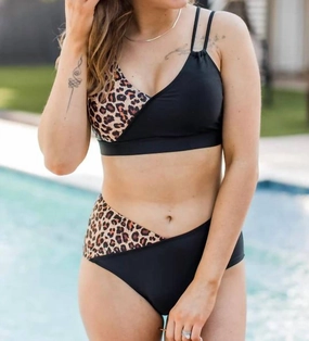 Near To Paradise Swim Bottoms In Black & Natural Leopard