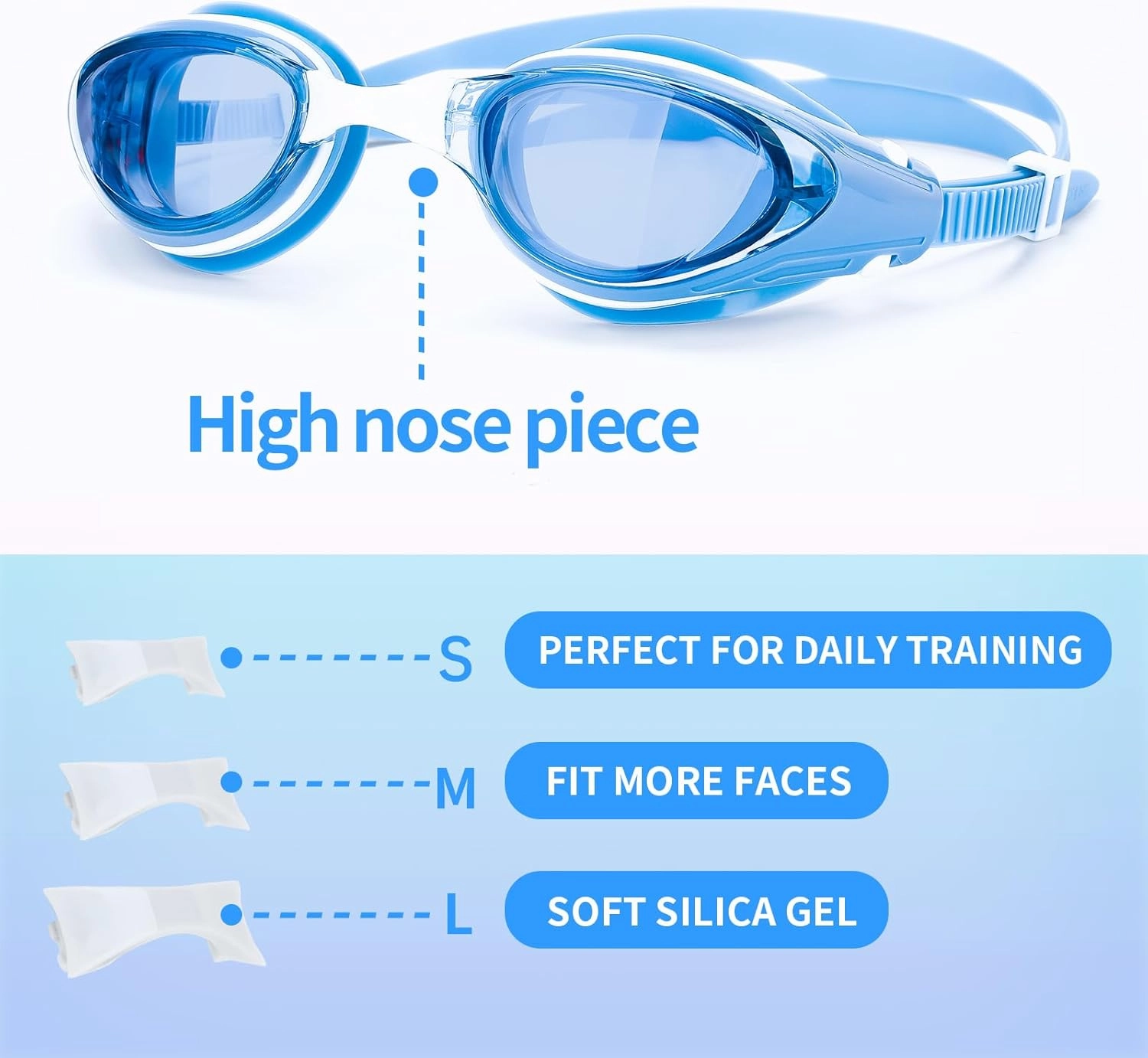 Nearsighted Swim Goggles, Anti-Fog, Dual Strap, Auto Buckle, Short Sighted Swimming Goggles for Men Women Adult Junior