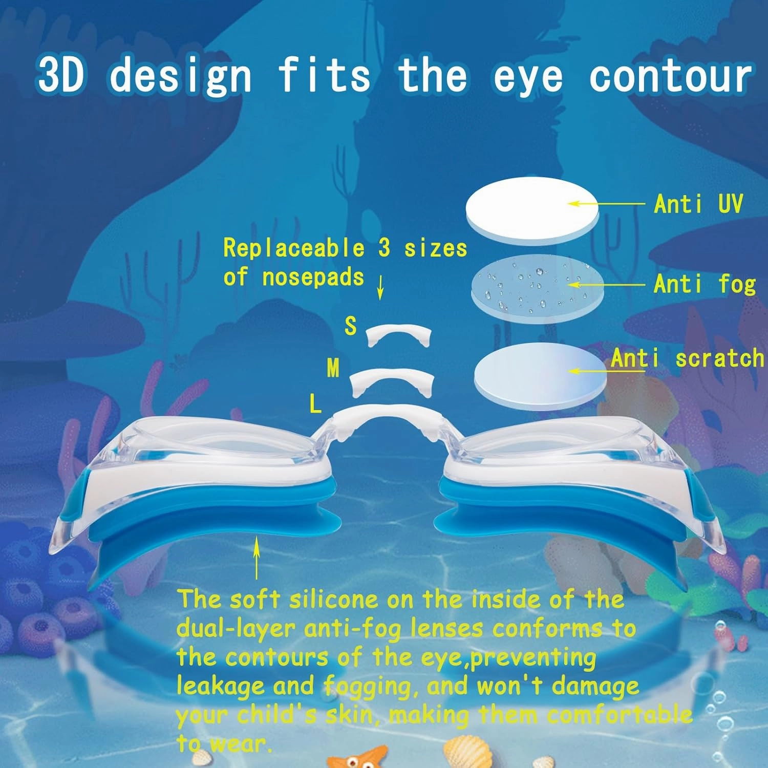 Nearsighted Swim Goggles for Kids -2.0D to -5.0D,Anti Fog Shortsighted Swimmg Glasses No Leaking,Suit for 4-14 Years