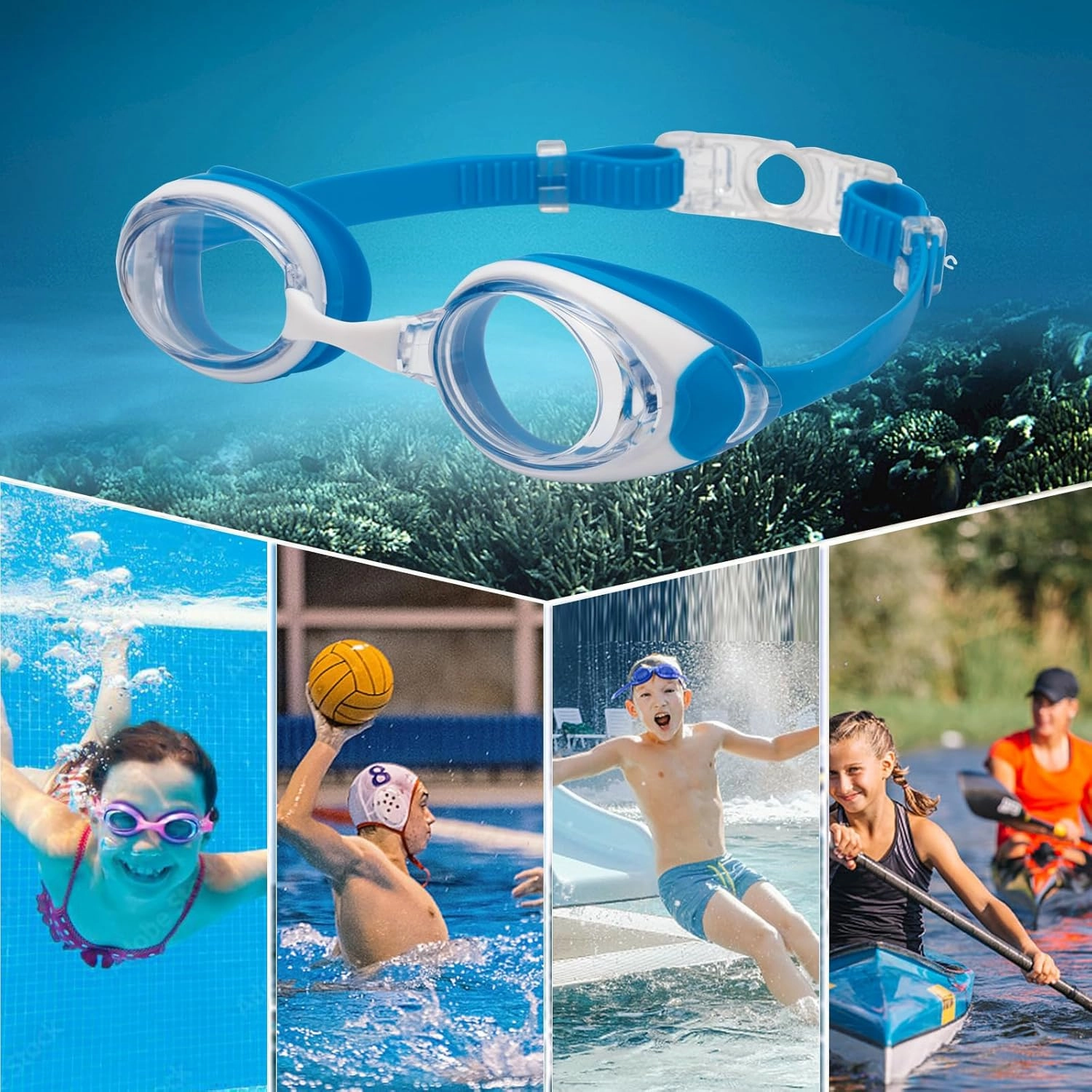 Nearsighted Swim Goggles for Kids -2.0D to -5.0D,Anti Fog Shortsighted Swimmg Glasses No Leaking,Suit for 4-14 Years