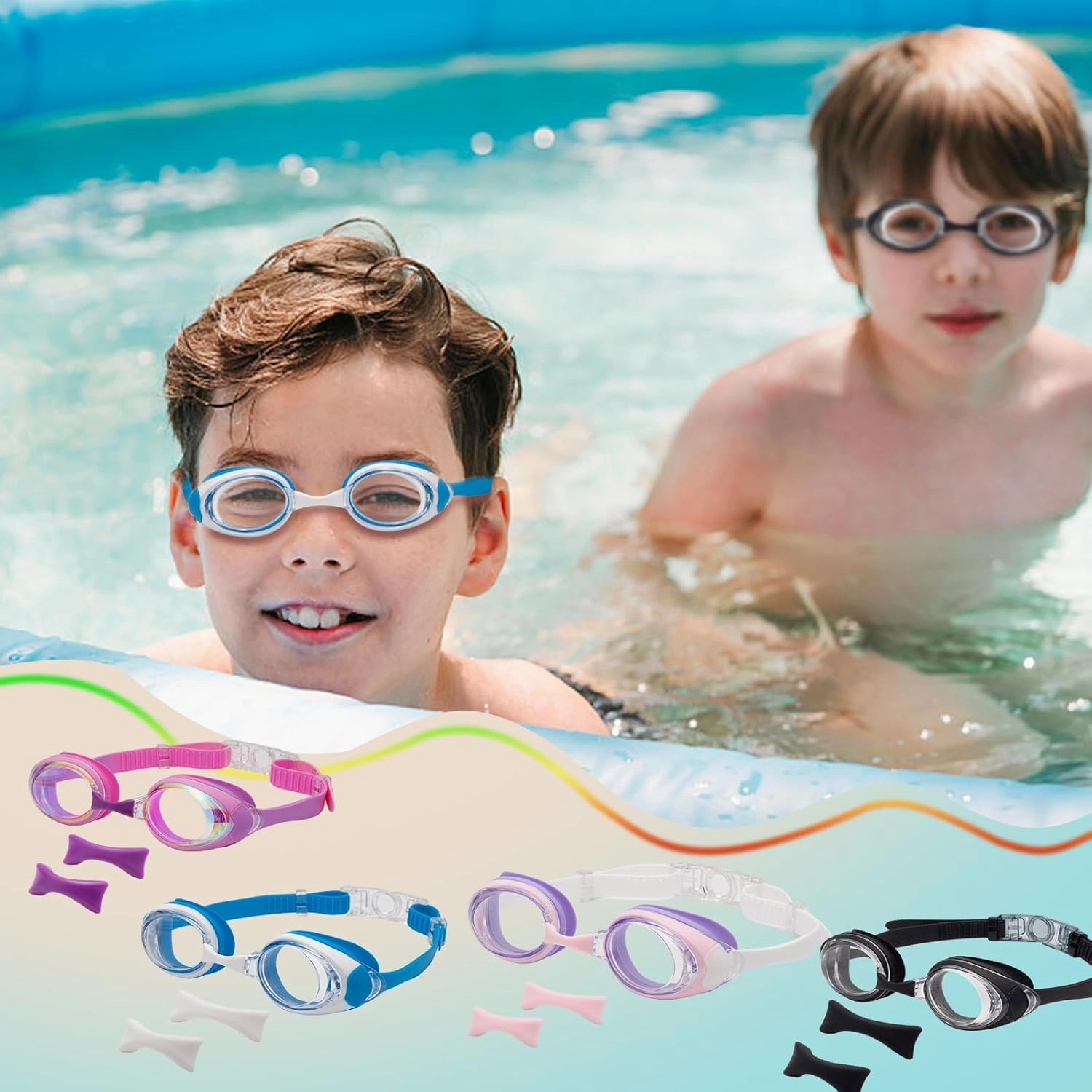 Nearsighted Swim Goggles for Kids -2.0D to -5.0D,Anti Fog Shortsighted Swimmg Glasses No Leaking,Suit for 4-14 Years