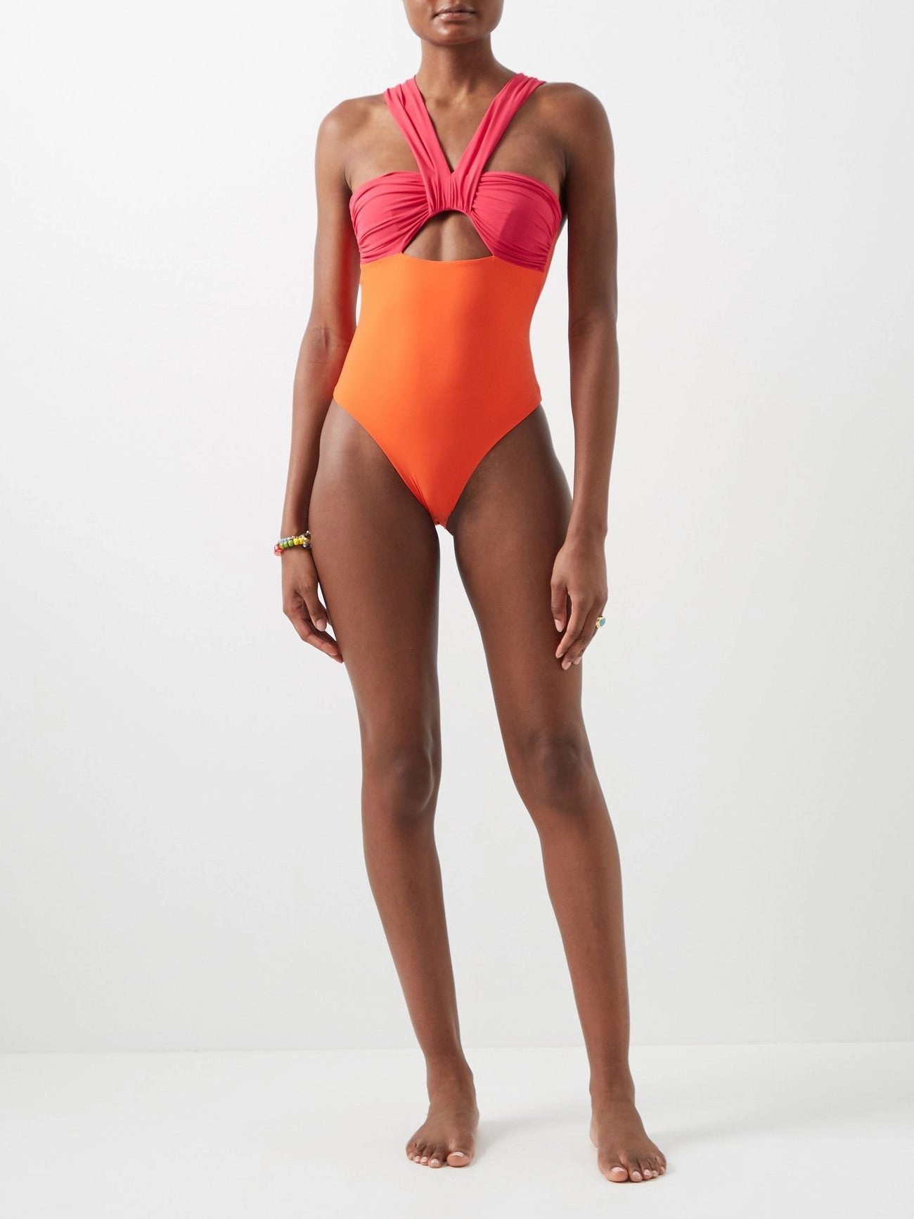NENSI DOJAKA Orange Pink Butterfly Two Tone Cut-Out Swimsuit