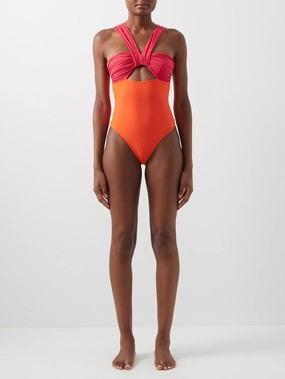 NENSI DOJAKA Orange Pink Butterfly Two Tone Cut-Out Swimsuit