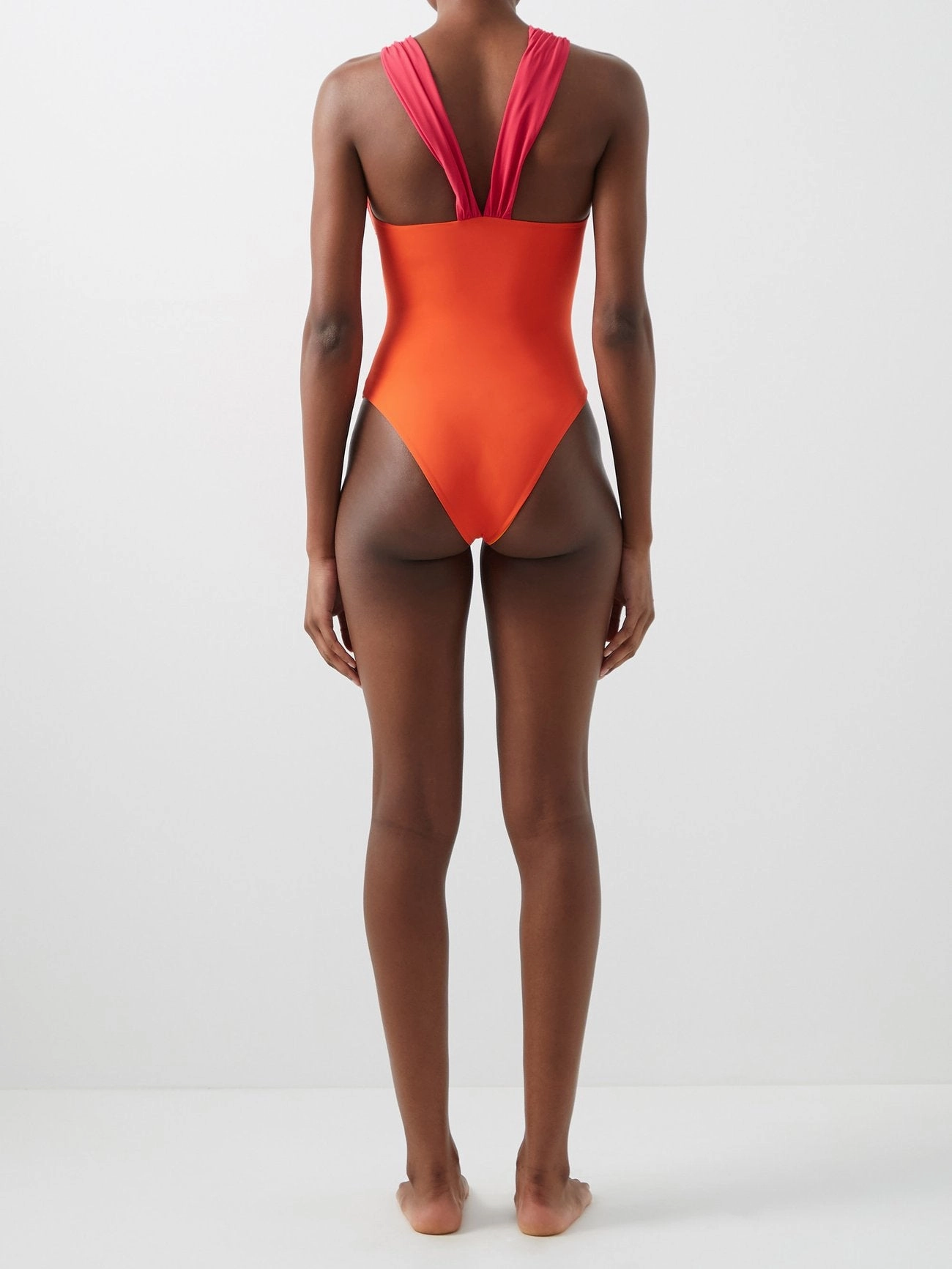 NENSI DOJAKA Orange Pink Butterfly Two Tone Cut-Out Swimsuit