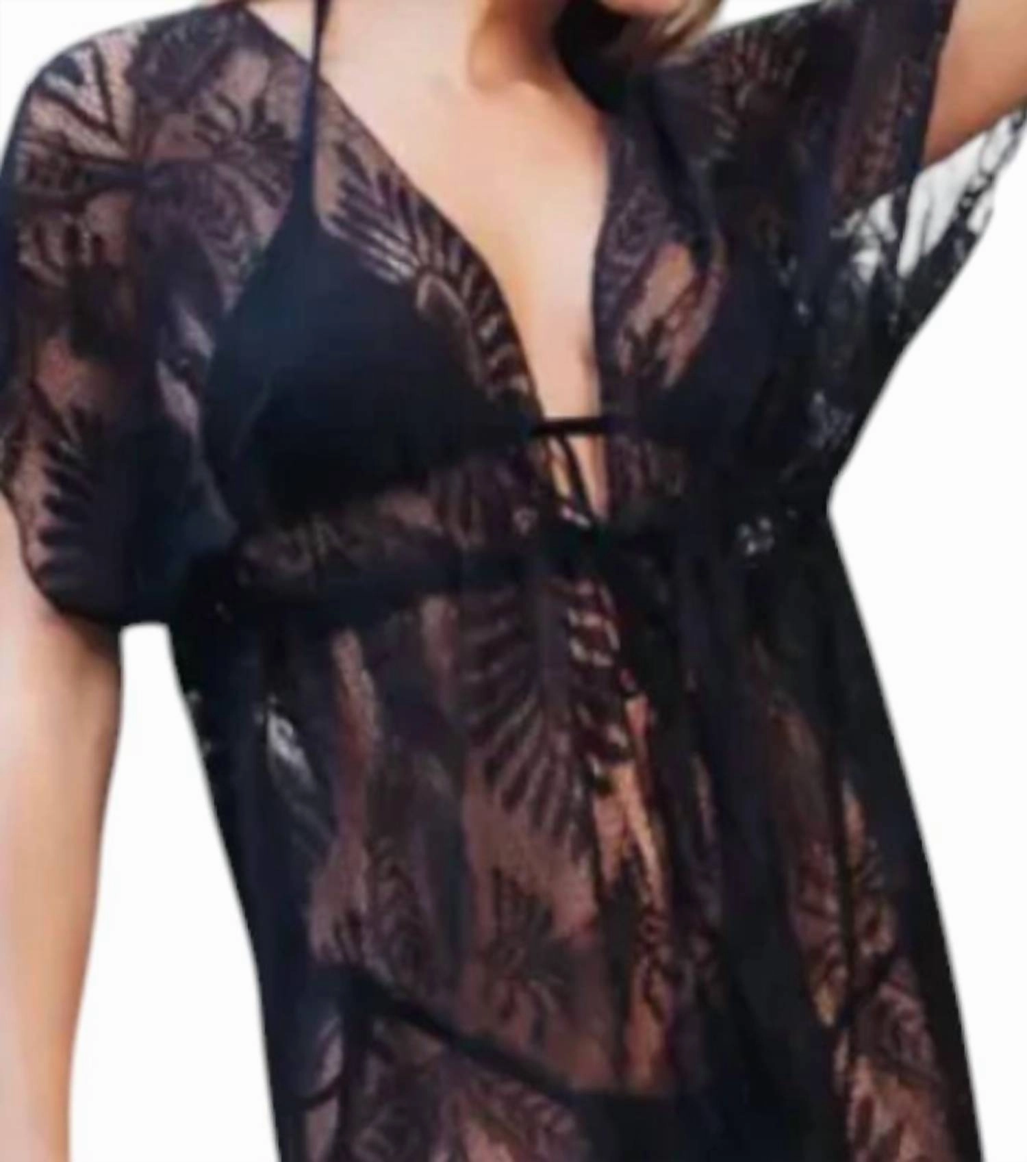Netted Long Swim Cover Up In Black