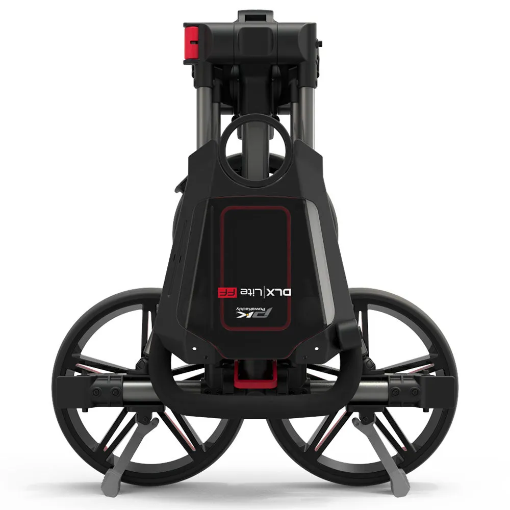PowaKaddy DLX-Lite FF 3-Wheel Push Trolley - Gunmetal/Red Trim, Golf stretching straps, Lightweight golf shoes