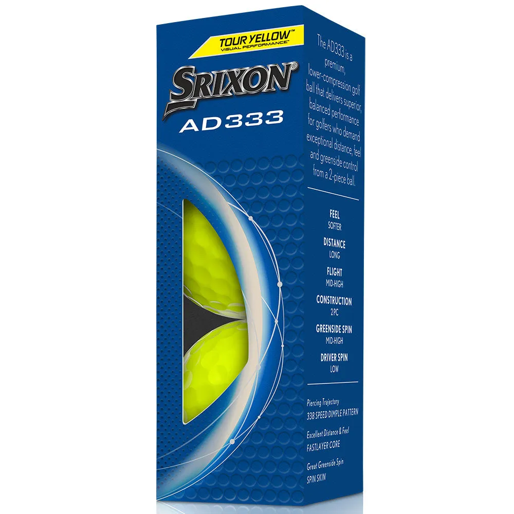 Srixon AD333 Golf Balls - Yellow - 12 Pack, Waterproof golf bag cover, Smart golf balls, Callaway golf set